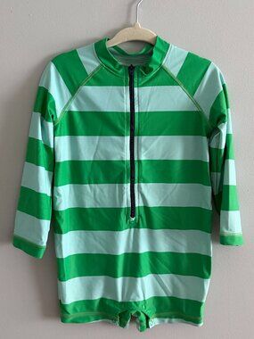 Primary One Piece Zip Rash Guard Swimsuit Green Blue Stripe 18-24M